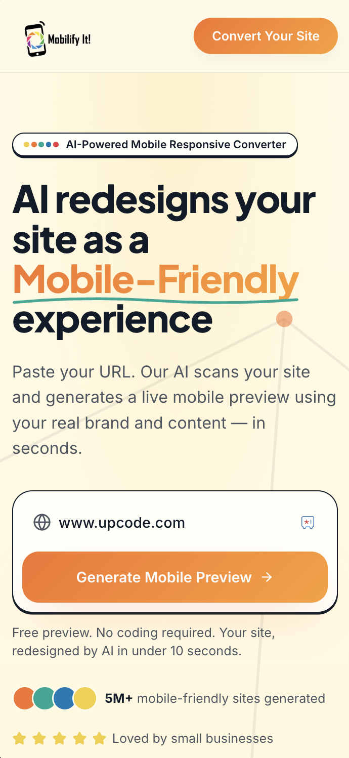 Mobilify It homepage on mobile