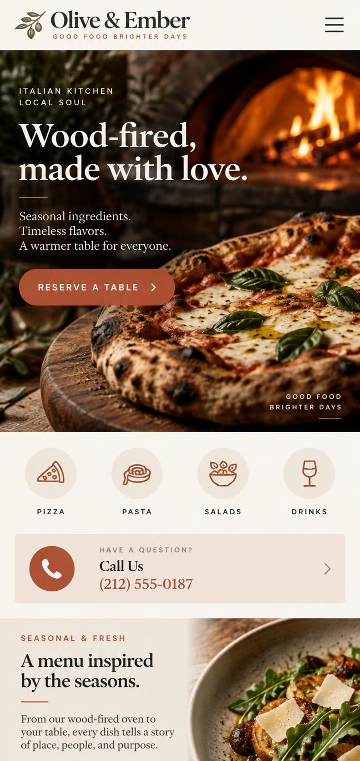 Example mobile responsive restaurant website